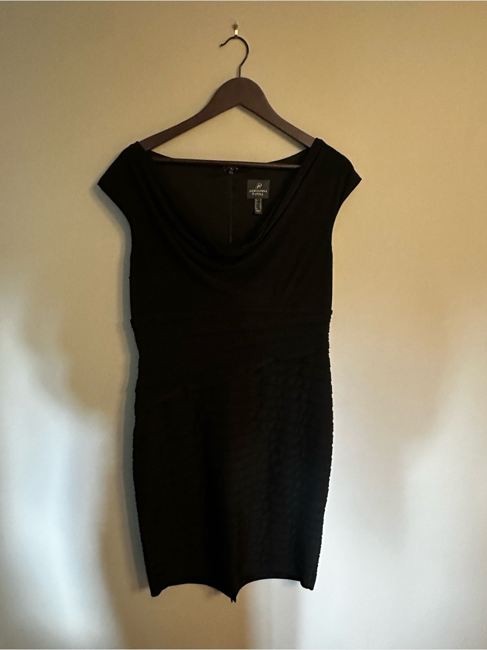 Adrianna Papell Black Cowl Neck Midi Sheath Dress